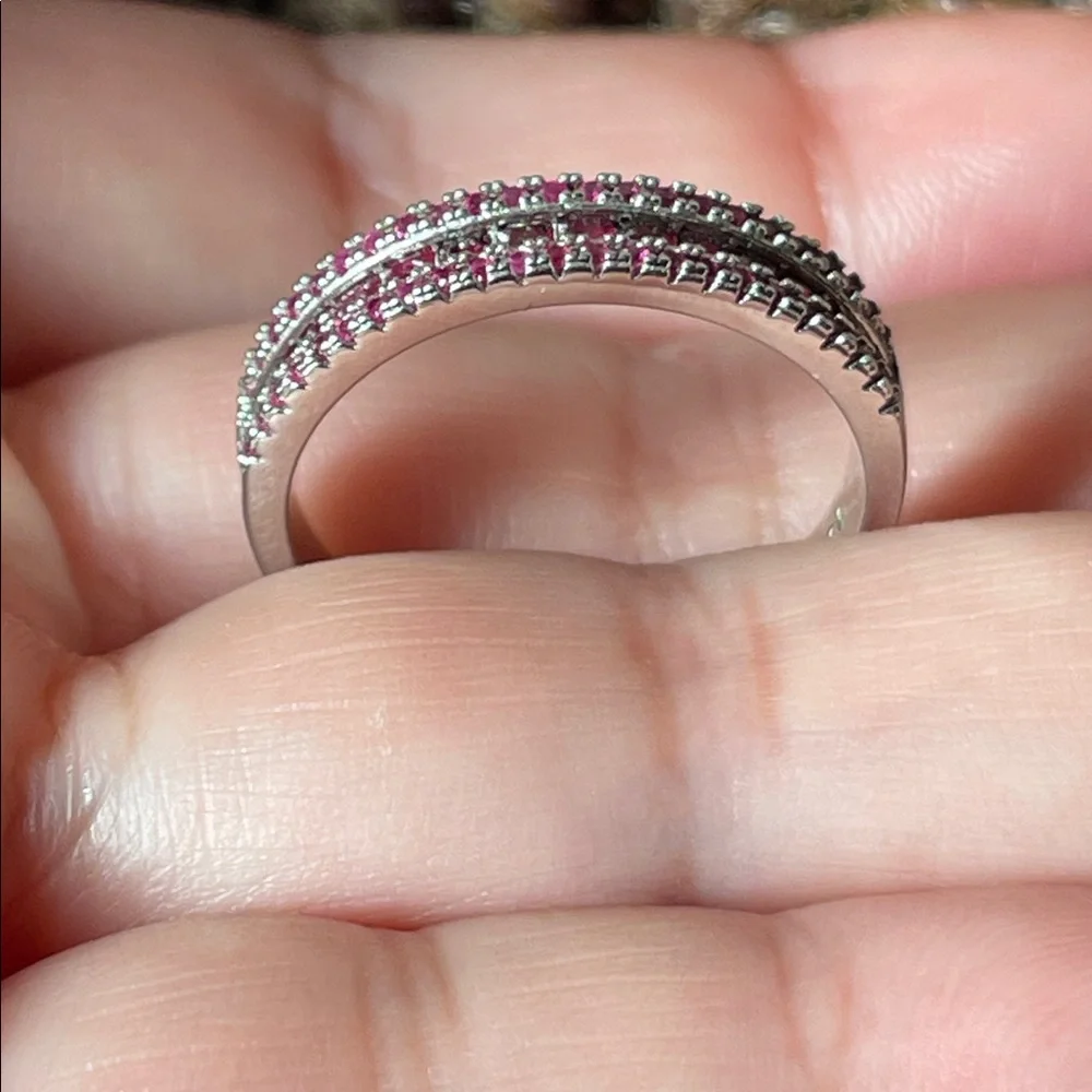 NWT Natural Ruby Half Eternity Ring 925 Silver Size 8 - Picture 4 of 13